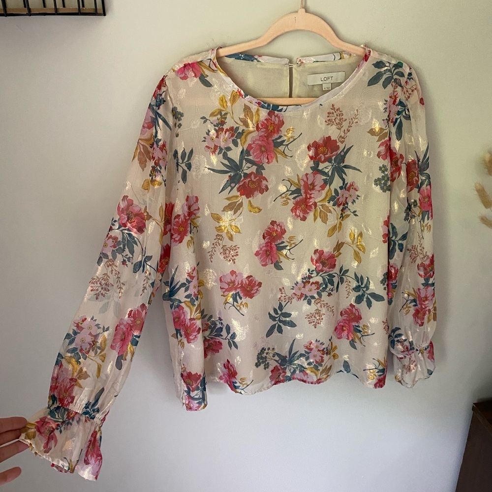 Loft floral and beige blouse with sheen